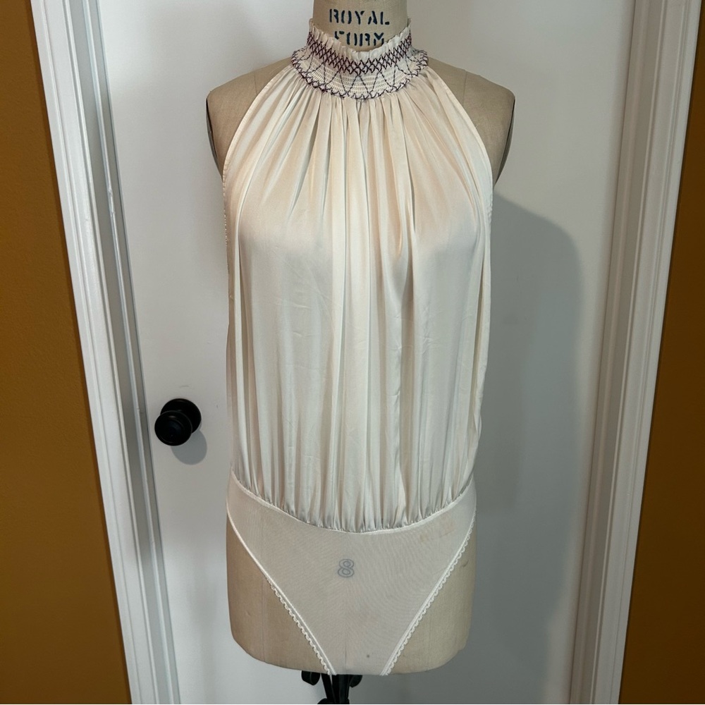 Free People Intimately Elegant Cream Halter Bodysuit